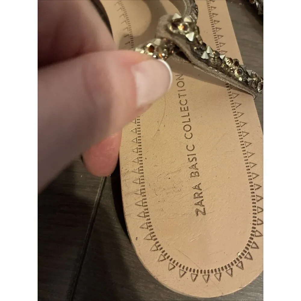 zara sandals 2604/101/111 Flat Crystal Beige Copper Silver Slingback 11 - Picture 4 of 6